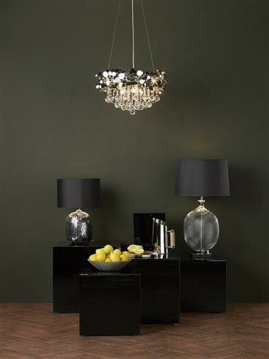 Sleek and sophisticated black and chrome and crystal lamps and pendants lights new in at The Lighting Store