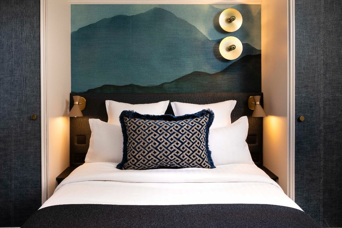 Gong’s beautiful wall lights help to create warm and stylish bedrooms at Ĥotel Gramont, Paris